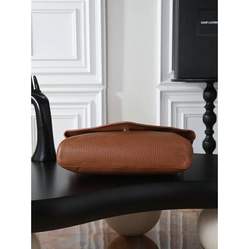 YSL 841702 LE Envelope Brown Lambskin Chain Shoulder Crossbody Clutch Handbag #A65993