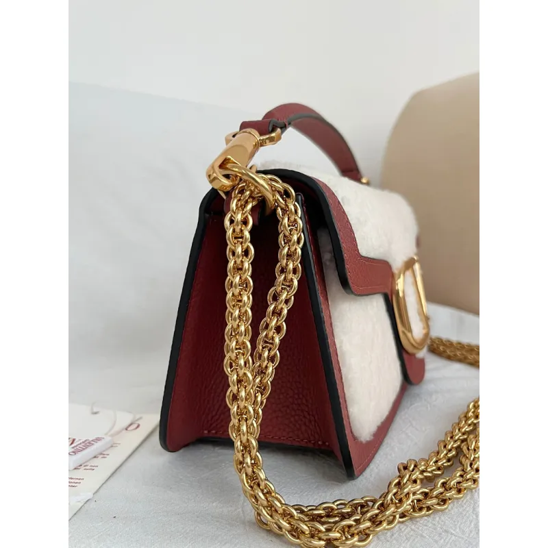 valentino MINI LOC Shearling & Leather Crossbody Bag 20×11×5cm #A65017